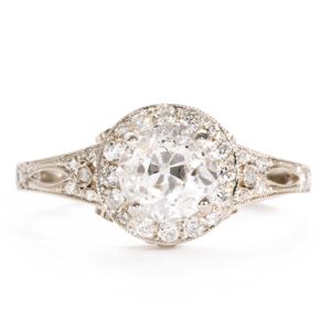 Single Stone Platinum Engagement Ring with pave halo, .68 ct center ...
